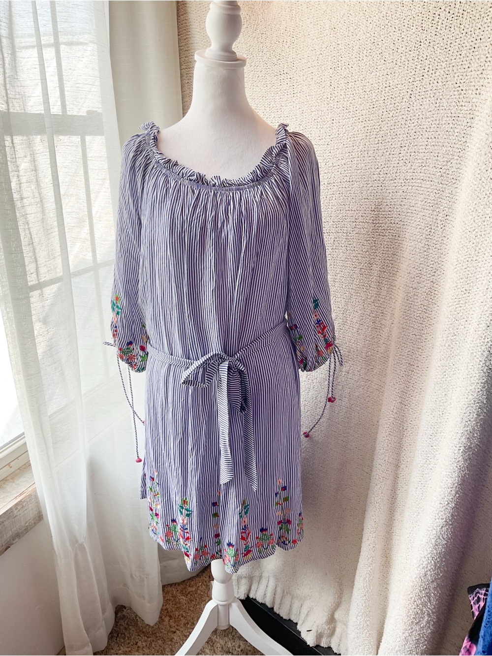 Versona Blue & White Striped Peasant Dress